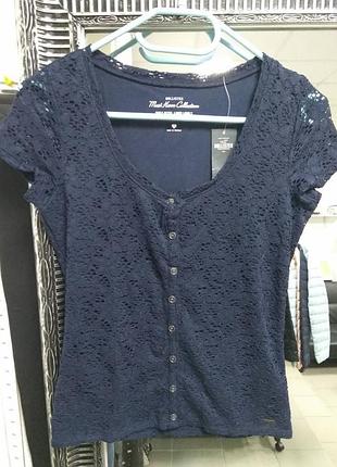 Темно-синяя ажурная футболка hollister