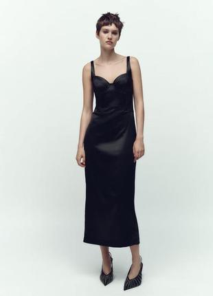 Платье миди корсетное бюстье сатин zara оригинал