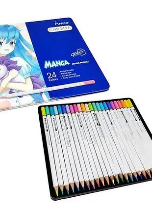 Олівці кольорові "marco" "chroma" в металевому пеналі 24кол 8550-24tn шестигранні manga, шт