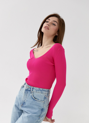 Пуловер модний, облягаючий у дрібний рубчик, три кольори2 фото