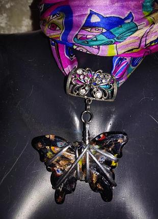 Підвіска метелик на шийну хустину венеційське скло