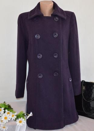 Брендовое фиолетовое шерстяное демисезонное пальто с карманами bhs вьетнам1 фото