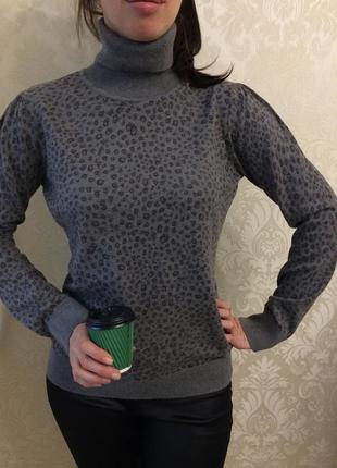 Хлопчатобумажный  серый свитер  с   звериным принтом3 фото