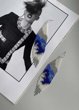 Серьги из бисера мрамор, патриотические украшения, минималистичные висящие подвески1 фото