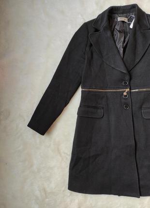 Черное натуральное шерстяное пальто кроп короткое длинное трансформер с молнией на талии италия5 фото
