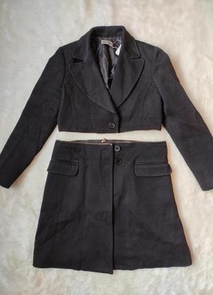 Черное натуральное шерстяное пальто кроп короткое длинное трансформер с молнией на талии италия1 фото