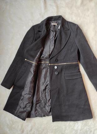 Черное натуральное шерстяное пальто кроп короткое длинное трансформер с молнией на талии италия4 фото