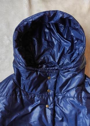 Синий зимний пуховик оверсайз деми дутая теплая куртка батал большого размера с большим капюшоном10 фото