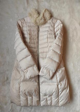Белый жемчужный натуральный пуховик длинный зимняя длинная куртка пух перо натуральным мехом franchi5 фото