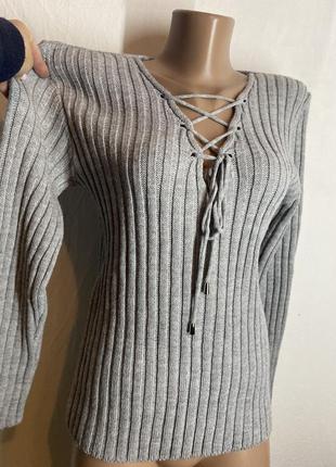 Красивый вязаный свитер в рубчик 14 размера2 фото