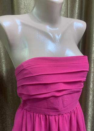 Яркое, шифоновое розовое платье цвет - фуксия размер 8/ s3 фото