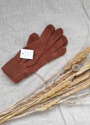 Жіночі/ чоловічі теплі вовняні рукавички коричневі в'язані італія lambswool