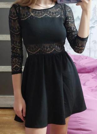 Красивое черное женское платье с кружевом р.xxs/xs10 фото