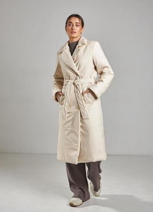 Шкіряне пальто з поясом, зимове пальто, пальто із якісної еко-шкіри, тепле пальто, декілька кольорів