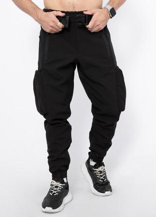 Мужские штаны черные теплый с микрофлисом,  карго штаны с шестью карманами батальные5 фото