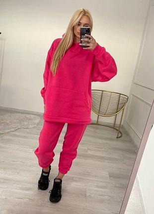 Костюм спортивный брючный бежевый зелёный малиновый черный брюки штаны джоггеры кофта свитер худи толстовка туника оверсайз