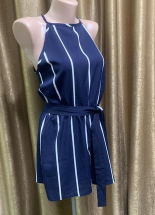 Легкий пляжний синій ромпер у білу смужку, комбінезон із шортами розмір l