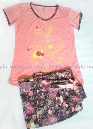 Женская пижама: футболка персикового цвета с брюками, турция.2 фото