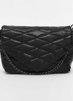 Женская сумка черная сумка стеганая сумка на цепочке черный клатч на цепочке кроссбоди2 фото