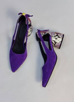 Фиолетовые дизайнерские туфли джоли натуральная кожа питон замш 35-411 фото