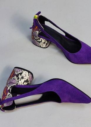 Фиолетовые дизайнерские туфли джоли натуральная кожа питон замш 35-412 фото