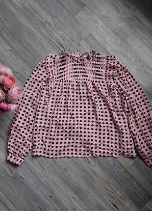 Красивая розовая блуза в горошек вискоза р.46/48/50 блузка блузочка4 фото