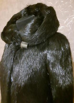 Шуба женская короткая из нутрии с капюшоном гладкая 46 размера6 фото