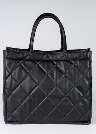 Женская сумка черная сумка черный шопер шоппер большая сумка стеганая сумка1 фото