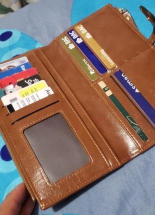 Женский кошелек клатч с карманами для карт коричневый6 фото