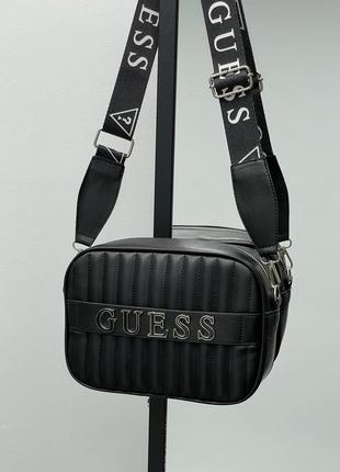 Жіноча чорна сумка з широким ременем через плече guess🆕крос боді