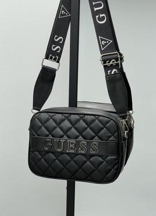 Жіноча чорна сумка з широким ременем через плече guess🆕крос боді