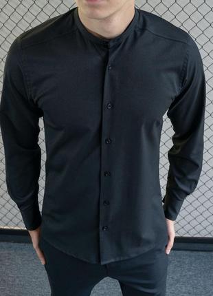 Рубашка черная без воротника