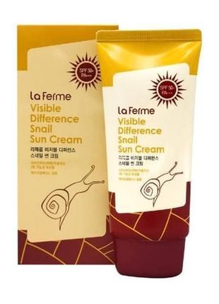 Сонцезахисний крем farmstay visible difference snail sun cream з екстрактом равлика spf 50+/ pa+++, 70 мл