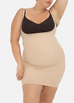Корректирующее бежевое платье, белье, утяжка, большой размер, батал