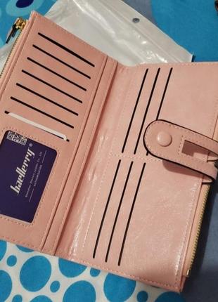 Длинный женский кошелёк клатч розовый6 фото