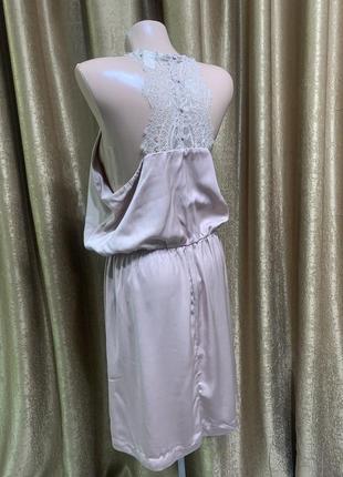 Лёгкое летнее пудровое бежево-розовое платье сарафан h&m с нежнейшим кружевом на спине размер 6/xs-s