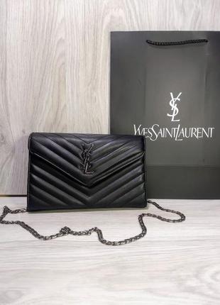 Сумка стеганая черная женская в стиле yves saint laurent сумочка ив сен лоран клатч ysl кросс-боди