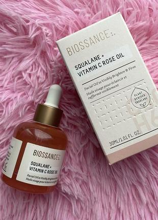 Олія-масло для обличчя biossance squalane + vitamin c rose oil , 30ml
