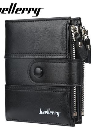 Чоловічий чорний складаний гаманець baellerry зі стильною застібкою7 фото
