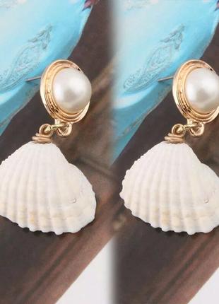 Новые серьги сережки висюльки подвески иск. жемчуг натуральный ракушка . бижутерия