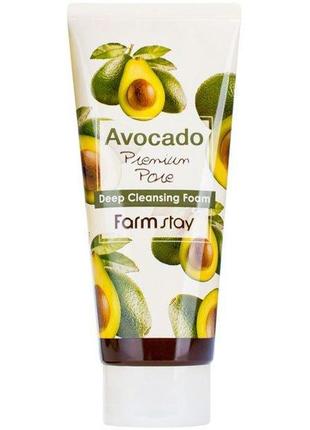 Пена для умывания смягчающая с экстрактом авокадо farmstay avocado premium pore deep cleansing foam1 фото