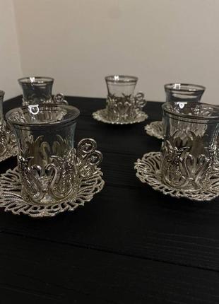 Турецкие стаканы (армуды) для чая (кофе) серебро3 фото