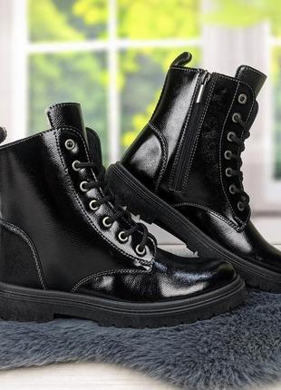 Ботинки женские кожаные черные лак paolla 39р.6 фото