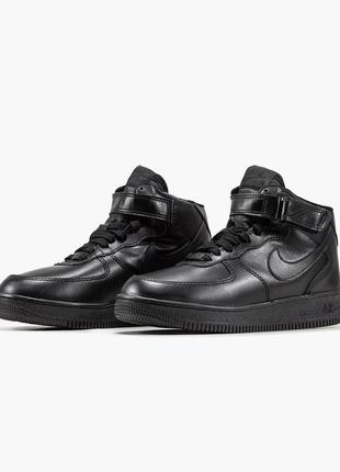 Зимние мужские кроссовки nike air force 1 mid black (мех) 41-42-43-44