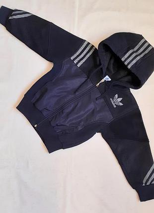Толстовка adidas куртка худи темно-синяя с начесом с капюшоном на 1,5-2 года (86-92см)