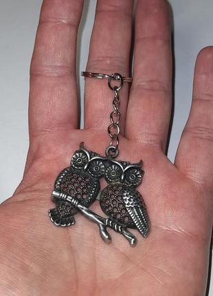 Брелок металлический для ключей или на рюкзак owl парная сова3 фото