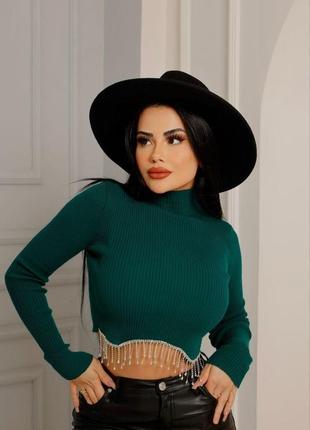 Украшенный свитер свитер свитерчик топ с высечками камушками