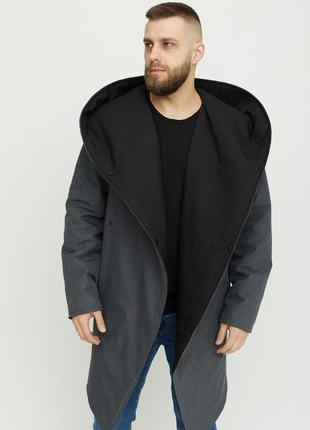 Шикарная куртка мантия мужская двухсторонняя черный/серый зимняя зимняя темлая5 фото