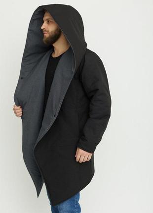 Шикарная куртка мантия мужская двухсторонняя черный/серый зимняя зимняя темлая6 фото