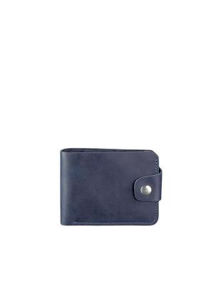 Жіночий шкіряний гаманець маленький портмоне подвійного складання з натуральної шкіри синій6 фото